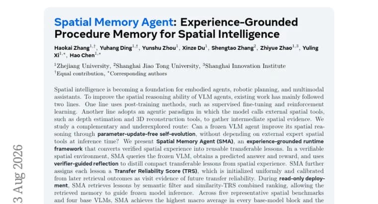 Spatial Memory Agent improves frozen VLM spatial reasoning without retraining