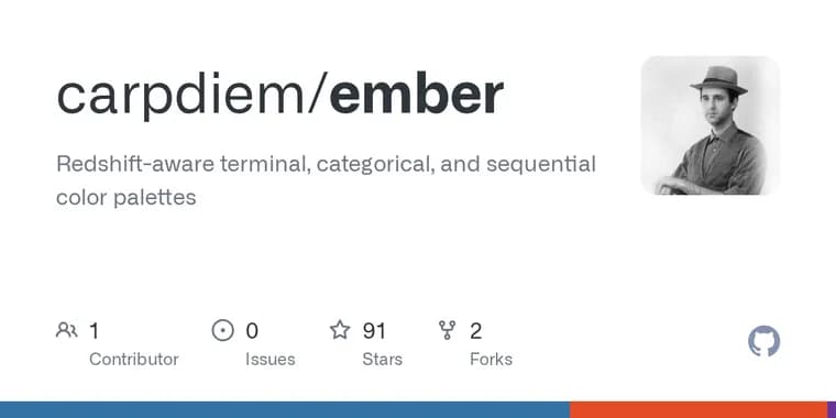 Ember ships redshift-safe palettes for terminals and charts