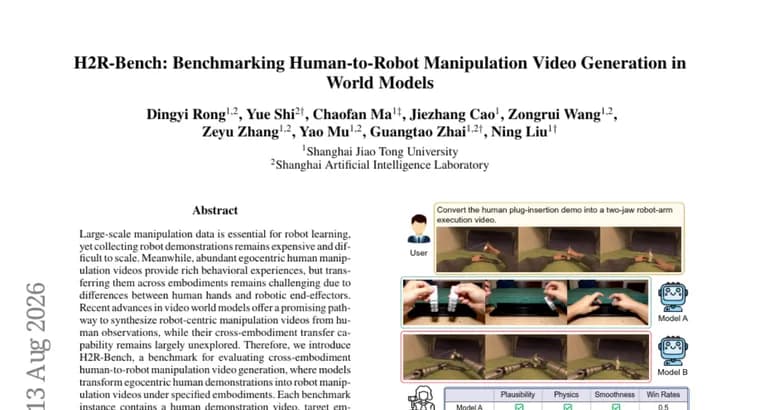 H2R-Bench finds video world models struggle with human-to-robot transfer