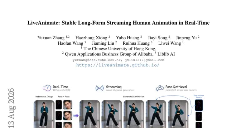 LiveAnimate streams stable human animation in real time