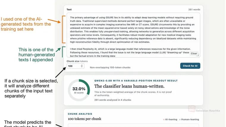Sebastian Raschka builds an AI text detector from scratch