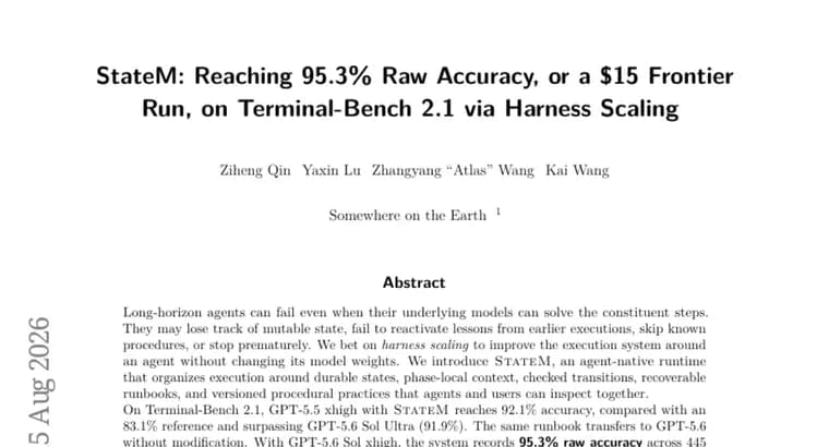 StateM lifts GPT-5.6 to 95.3% accuracy on Terminal-Bench 2.1