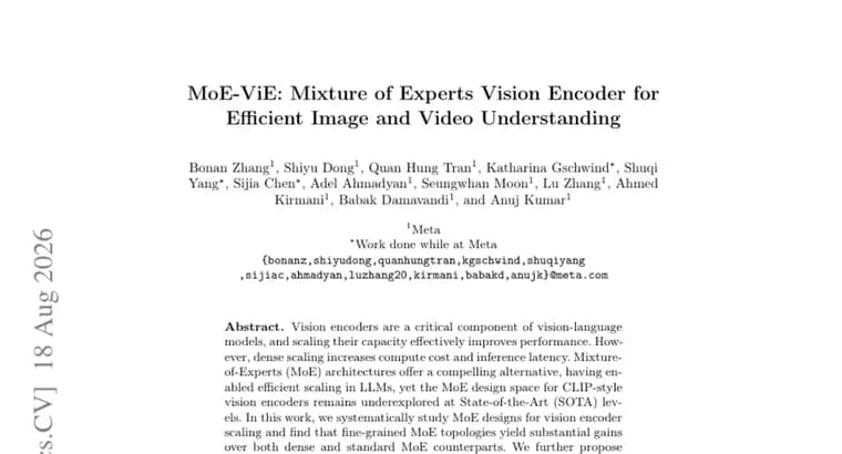 MoE-ViE's largest model matches a SOTA encoder's performance at 76% of the latency