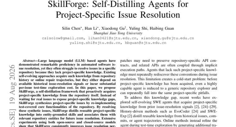 SkillForge distills project-specific skills for coding agents from synthetic issues