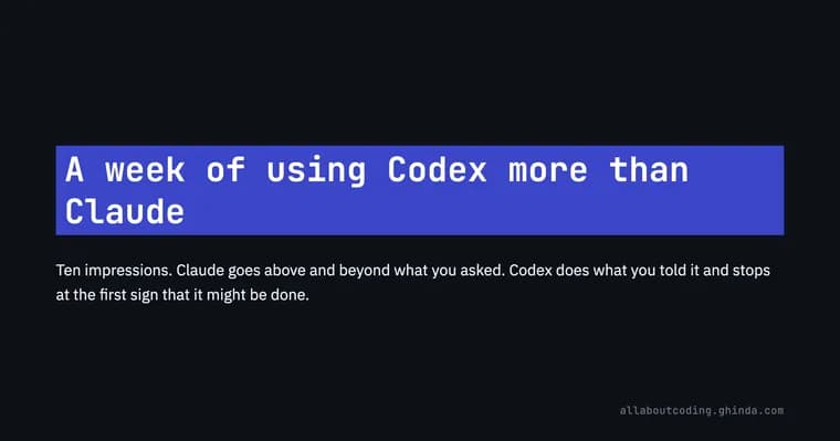 Developer compares Codex and Claude Code after a week