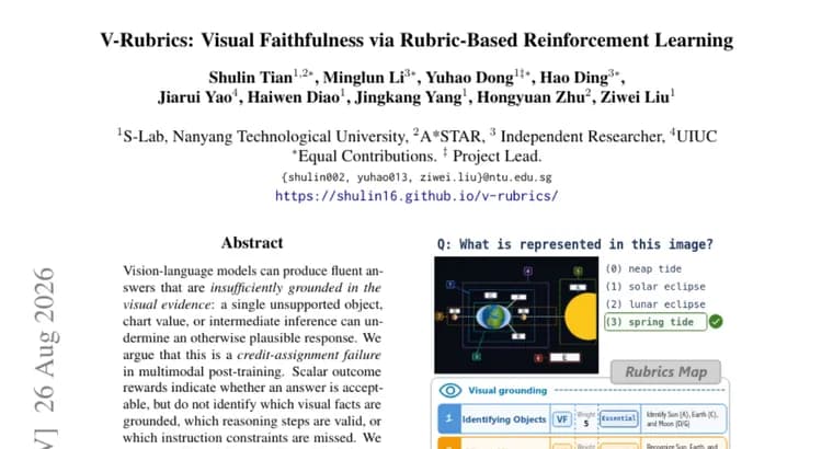 V-Rubrics uses rubric-based RL to ground vision-language models