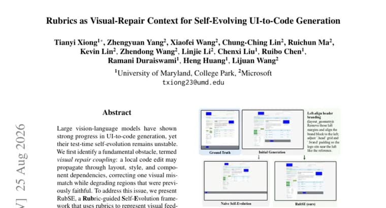 RubSE stabilizes self-evolving UI-to-code generation with rubrics