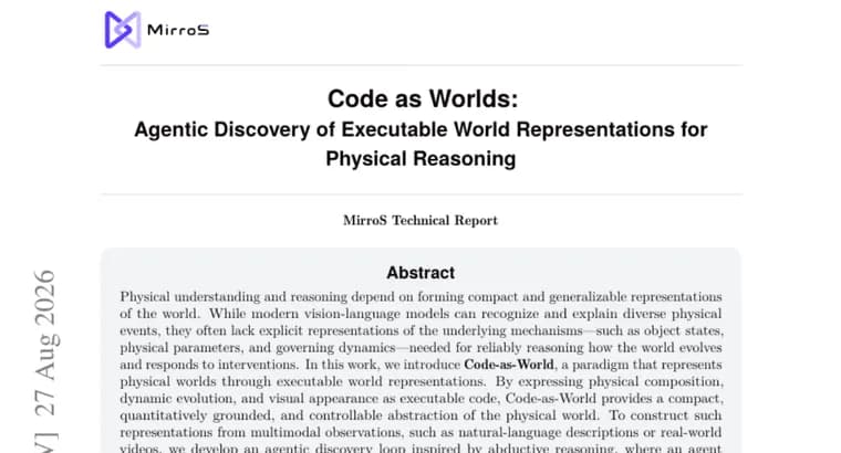 Code-as-World turns physical scenes into executable code for reasoning