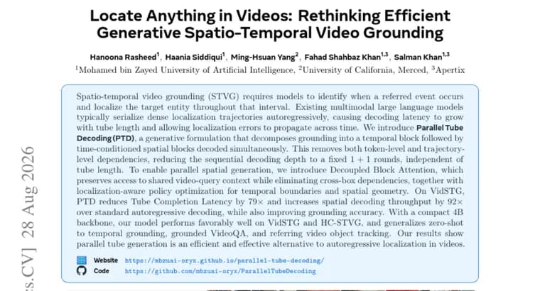 Parallel Tube Decoding cuts video-grounding latency 79x