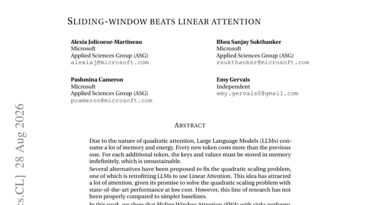 Sliding window attention beats linear attention, study finds