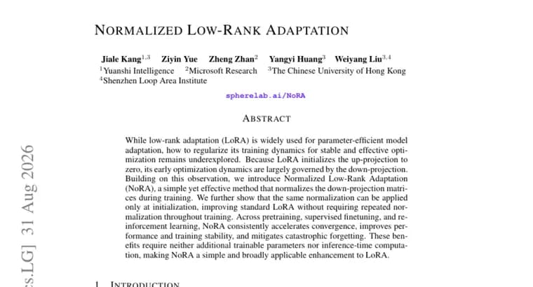 NoRA normalizes LoRA's down-projection matrices to stabilize training