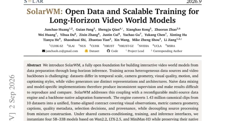 SolarWM open-sources data engine and training recipe for video world models