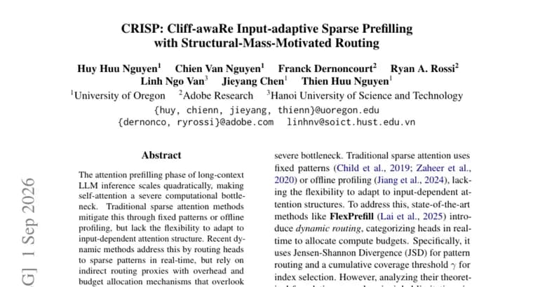 CRISP cuts long-context attention prefilling cost by up to 5.3x