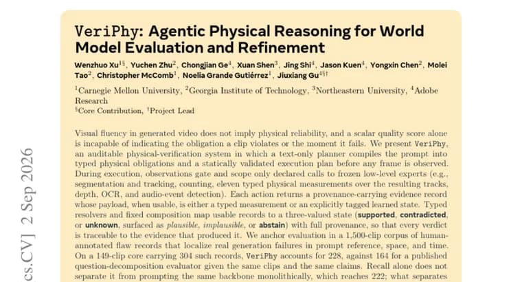 VeriPhy audits physical errors in AI video with typed evidence records