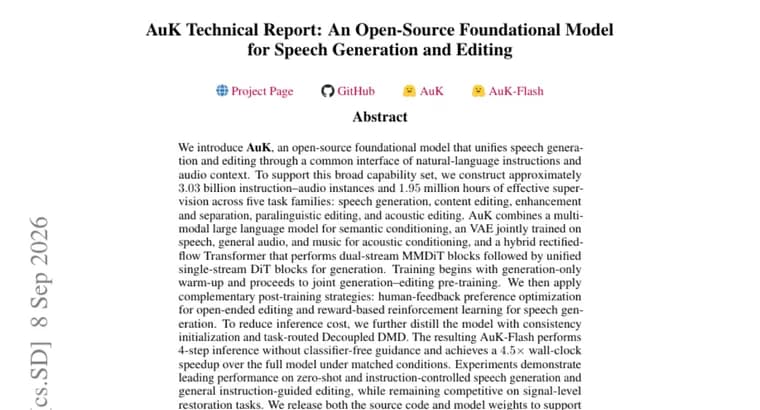 AuK unifies speech generation and editing in one open-source model