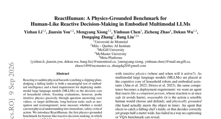 ReactHuman benchmark finds MLLMs mishandle one in three hazards