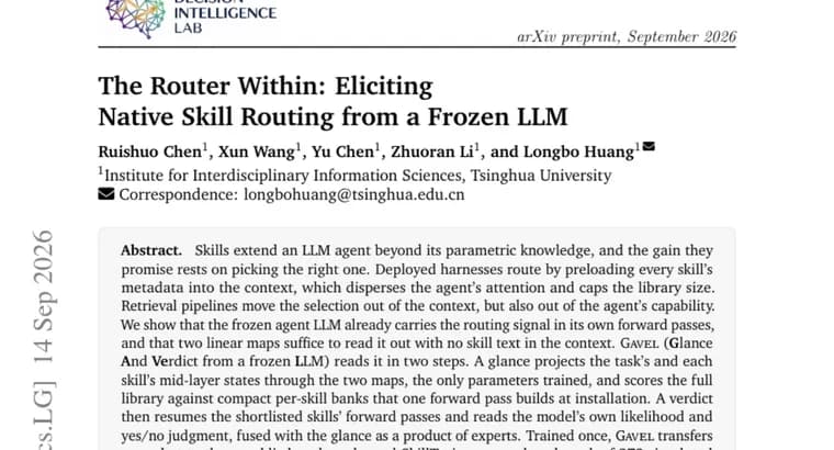 Gavel routes agent skills by reading a frozen LLM's own signals