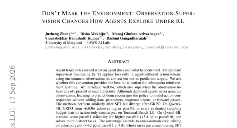 ActObs improves RL training for Qwen3 coding agents by also predicting observations