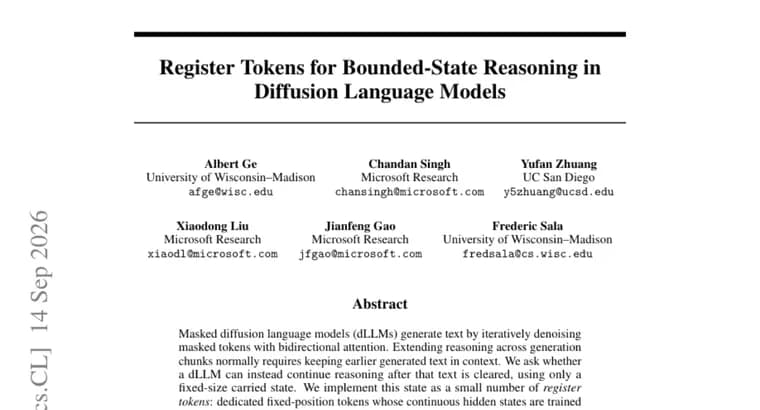 Register tokens lift diffusion LLM scores on math and code