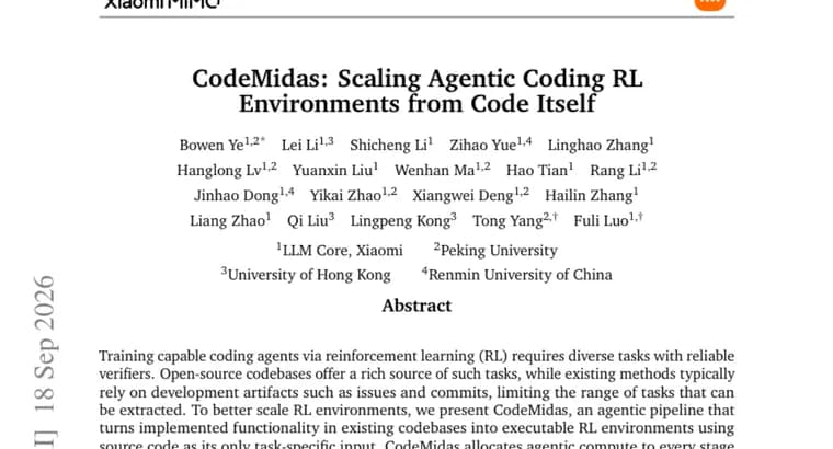 CodeMidas builds RL environments for coding agents from raw source code