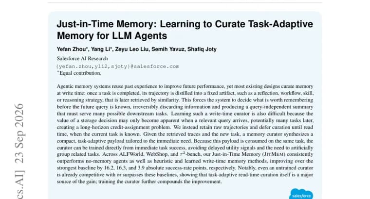 JitMem defers agent memory curation from write time to read time