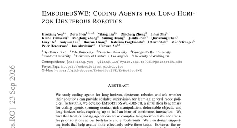 EmbodiedSWE turns coding-agent solutions into training data for robot policies