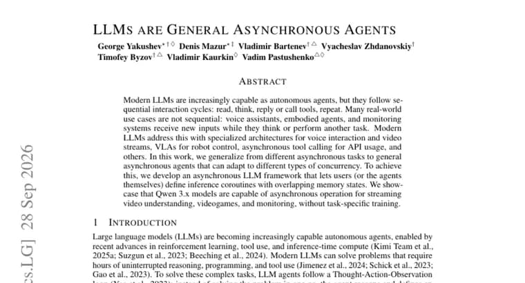 Paper: LLMs are General Asynchronous Agents, shown with Qwen 3.x