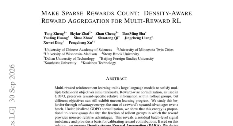 DARA reweights sparse rewards to train LLMs faster than GDPO