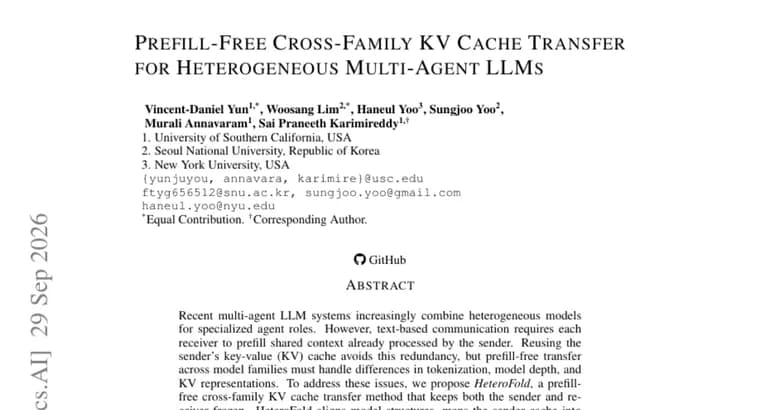 HeteroFold moves KV cache between model families without prefill