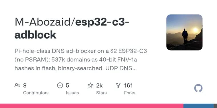 ESP32-C3 Adblock runs Pi-hole-style DNS blocking on a $2 chip