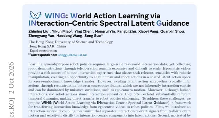 WING moves human egocentric video skills to robot policies