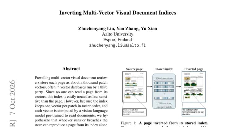 Multi-vector visual document indices can be inverted back into pages, paper finds