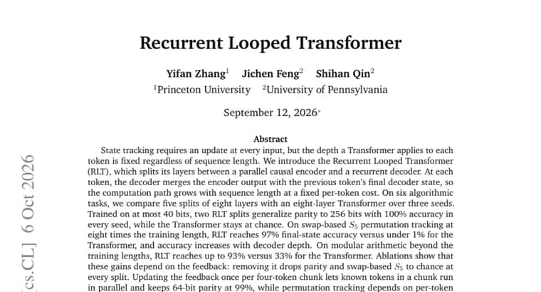 Recurrent Looped Transformer generalizes parity to 256 bits