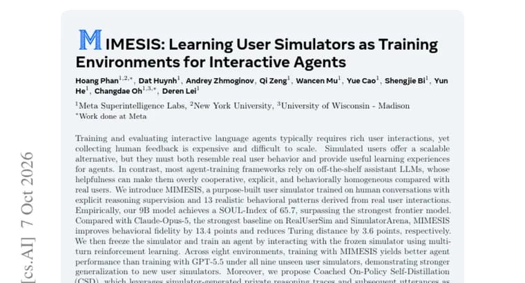 MIMESIS builds a 9B user simulator for training interactive agents