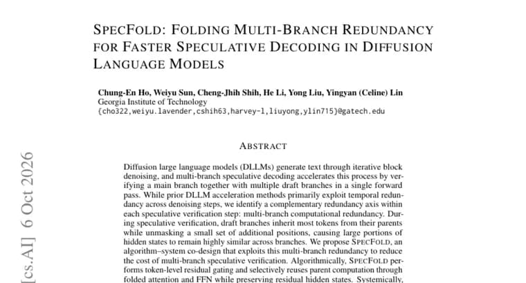 SpecFold speeds up diffusion LLM speculative decoding by up to 1.99x