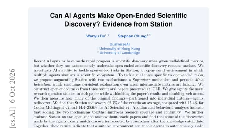 Station agent environment rediscovers 62.7% of findings from three ICLR papers