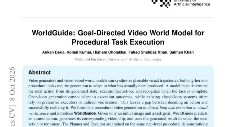 WorldGuide, a closed-loop video world model, reports higher task success than MiniMax-H3