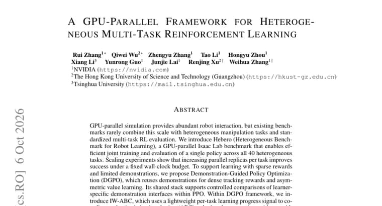 Hebero benchmark trains one robot policy on 40 manipulation tasks
