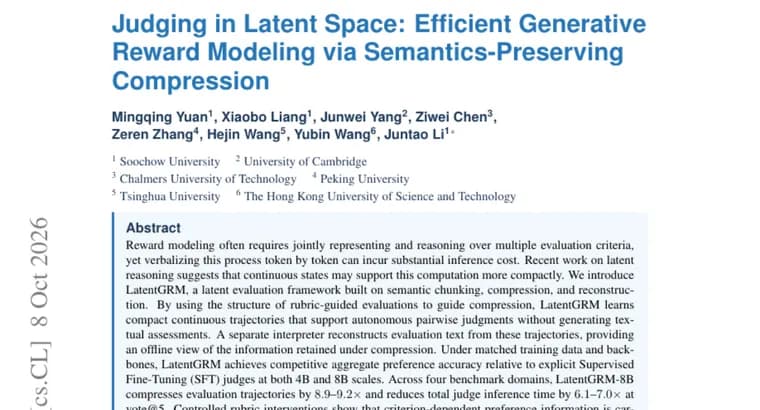 LatentGRM judges in latent space, cutting inference time 6.1 to 7.0x