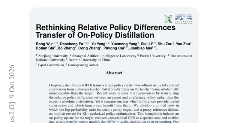 On-policy distillation paper: training-induced differences transfer, scale-only ones barely do