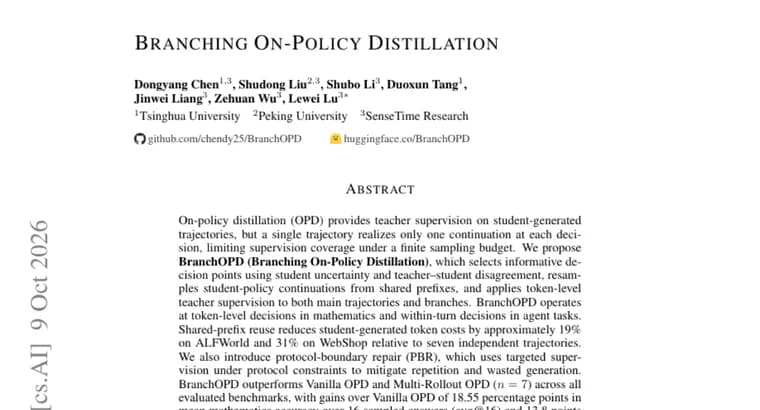 BranchOPD adds branching to on-policy distillation and beats Vanilla OPD