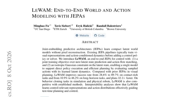 LeWAM trains one JEPA for both robot policy and planning