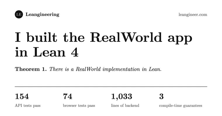 Lean 4 RealWorld app passes both test suites, mostly written by Claude Code