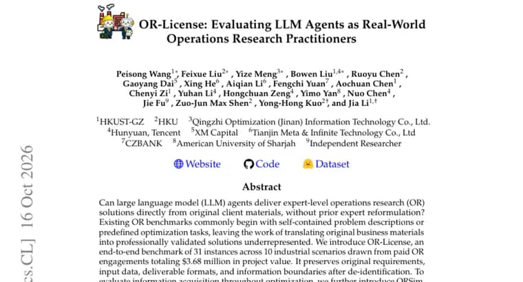 OR-License benchmark tests LLM agents on 31 real operations research jobs