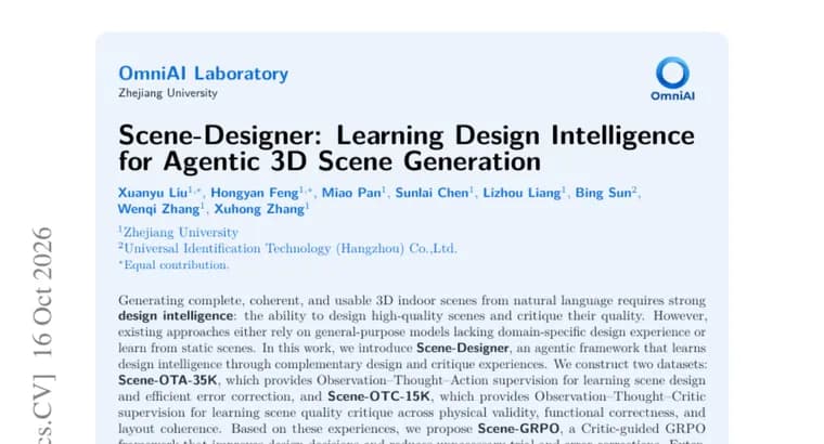 Scene-Designer trains an AI agent to design and critique 3D indoor scenes