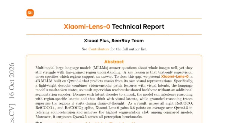 Xiaomi-Lens-0, a 4B model on Qwen3.5, decodes masks from its own visual latents