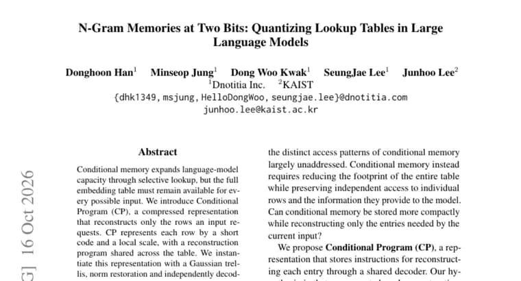 Conditional Program compresses n-gram memory tables to two bits, cutting DeepSeek's table from 203GB to 51GB