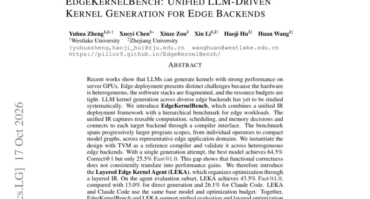 EdgeKernelBench benchmarks LLM-written kernels for edge backends