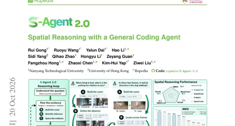 S-Agent 2.0 gives a general coding agent a 3D perception toolkit