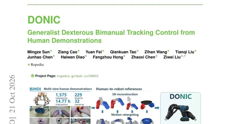 DONIC bimanual tracker hits 86.79% success on unseen trajectories